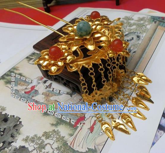 Traditional Handmade Chinese Ancient Classical Hair Accessories Headwear Barrettes Hanfu Golden Tassel Hairpins, Imperial Step Shake Hair Sticks Hair Jewellery for Women