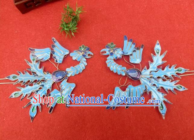 Traditional Handmade Chinese Ancient Classical Hair Accessories Barrettes Phoenix Hairpins, Blueing Step Shake Hair Sticks Hair Jewellery for Women