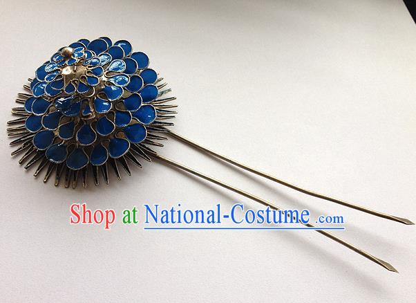 Traditional Handmade Chinese Ancient Classical Hair Accessories Barrettes Blueing Flower Hairpins, Hanfu Step Shake Hair Sticks Hair Jewellery for Women