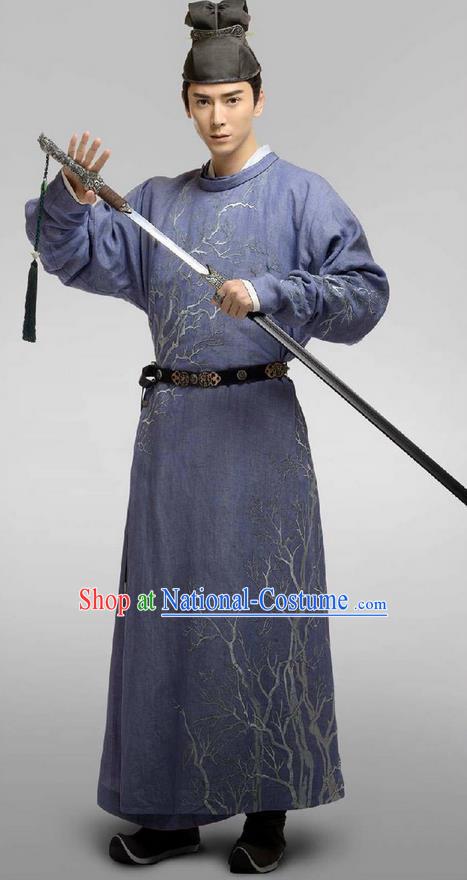 Chinese Ancient Tang Dynasty Prince Costume and Headpiece Complete Set, Traditional Chinese Ancient Nobility Childe Swordsman Embroidered Clothing for Men