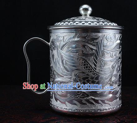 Traditional Chinese Miao Nationality Accessories Teacup, Hmong Ethnic Pure Sliver Cup