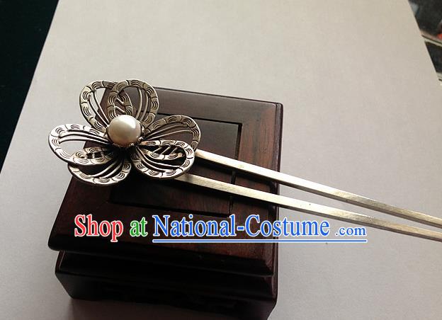 Traditional Handmade Chinese Ancient Classical Hair Jewellery Accessories Barrettes, Pearl Pure Sliver Step Shake Hair Sticks Hanfu Hairpins for Women