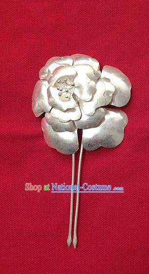 Traditional Handmade Chinese Ancient Classical Hair Accessories Barrettes Peony Step Shake Hair Sticks Pure Sliver Flowers Hairpins for Women