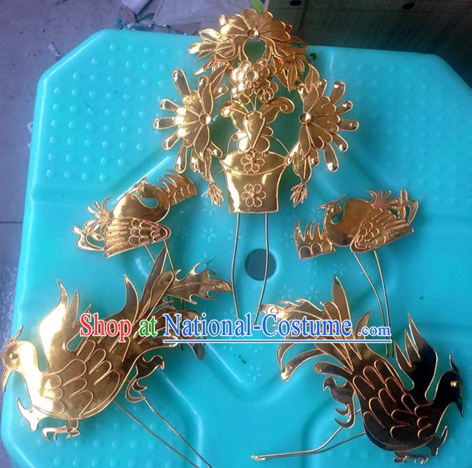 Traditional Handmade Chinese Ancient Classical Hair Accessories Barrettes Wedding Bride Phoenix Coronet Step Shake Hairpins Complete Set for Women