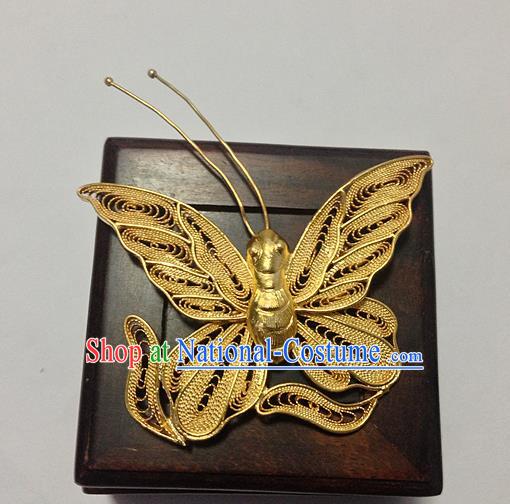 Traditional Handmade Chinese Ancient Classical Hair Accessories Barrettes Butterfly Hairpins, Pure Sliver Gilding Step Shake Hair Sticks for Women