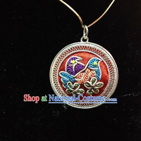 Traditional Handmade Chinese Ancient Classical Accessories Pure Sliver Pendant Embroidered Pendent for Women