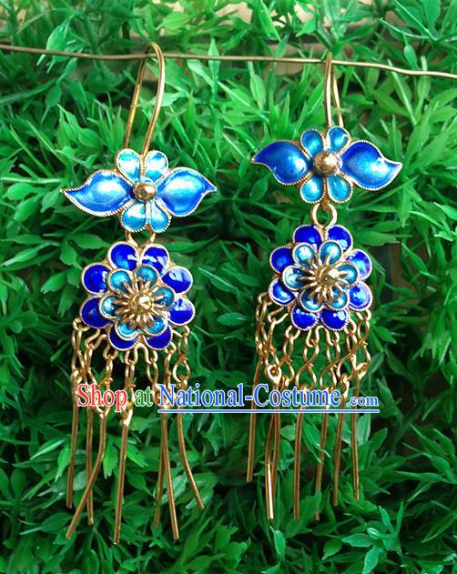 Traditional Handmade Chinese Ancient Classical Jewellery Accessories Blueing Earrings, Ming Dynasty Wedding Gilding Eardrop for Women