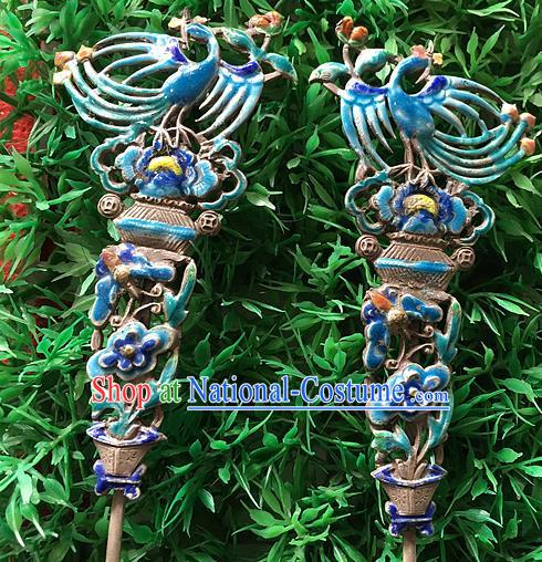 Traditional Handmade Chinese Ancient Classical Hair Accessories Barrettes Blueing Hairpin, Pure Sliver Step Shake Hair Sticks for Women