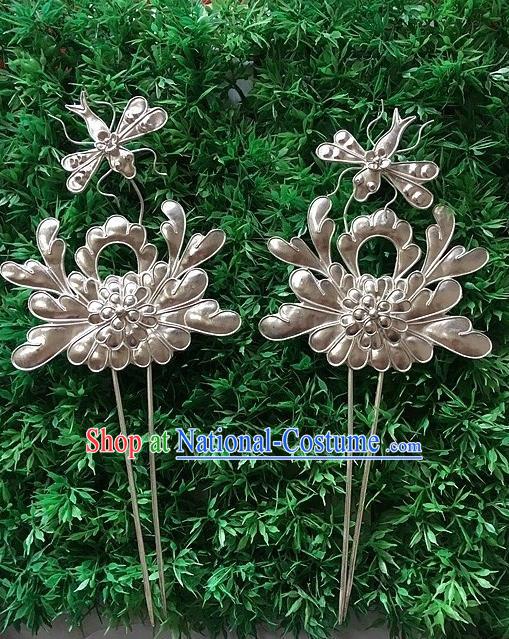 Traditional Handmade Chinese Ancient Classical Hair Accessories Barrettes Love of Butterfly Hairpin, Pure Sliver Step Shake Hair Sticks for Women