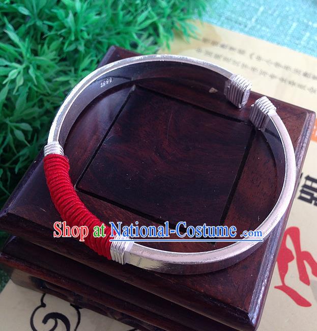 Traditional Chinese Miao Nationality Accessories Bracelet, Hmong Female Ethnic Pure Sliver Phoenix Bangle for Women