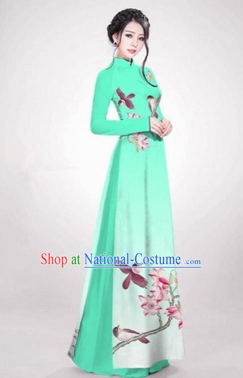 Top Grade Asian Vietnamese Traditional Dress, Vietnam Ao Dai Dress Fluorescence Green Cheongsam Clothing for Women