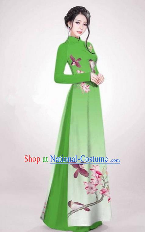 Top Grade Asian Vietnamese Traditional Dress, Vietnam Ao Dai Dress Green Cheongsam Clothing for Women