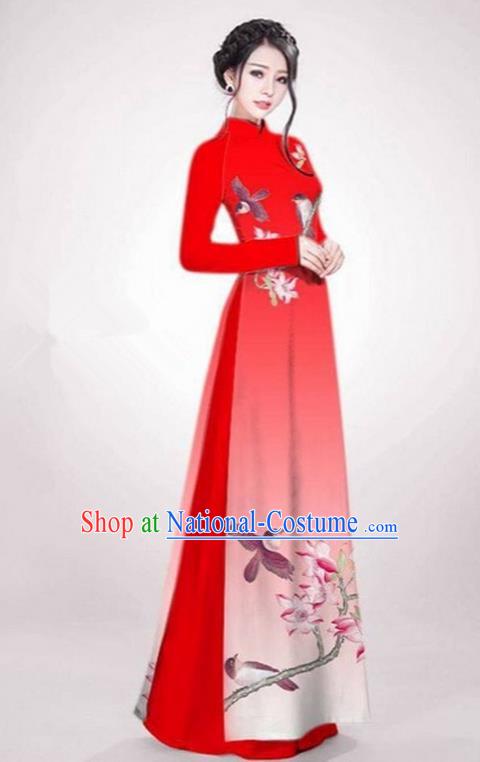 Top Grade Asian Vietnamese Traditional Dress, Vietnam Ao Dai Dress Red Cheongsam Clothing for Women