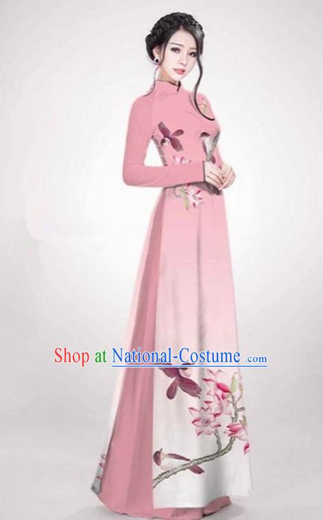 Top Grade Asian Vietnamese Traditional Dress, Vietnam Ao Dai Dress Pink Cheongsam Clothing for Women