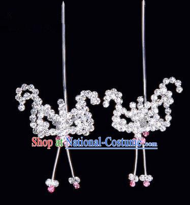 Chinese Ancient Peking Opera Hair Accessories Young Lady Headwear, Traditional Chinese Beijing Opera Head Ornaments Hua Tan Pink Crystal Bat Hairpins