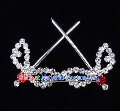 Chinese Ancient Peking Opera Hair Accessories Young Lady Headwear, Traditional Chinese Beijing Opera Head Ornaments Hua Tan Red Crystal Willow Leaf Hairpins