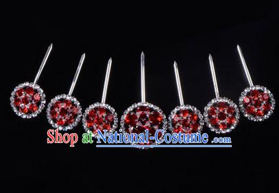 Chinese Ancient Peking Opera Hair Accessories Young Lady Headwear, Traditional Chinese Beijing Opera Head Ornaments Hua Tan Red Crystal Hairpins Complete Set