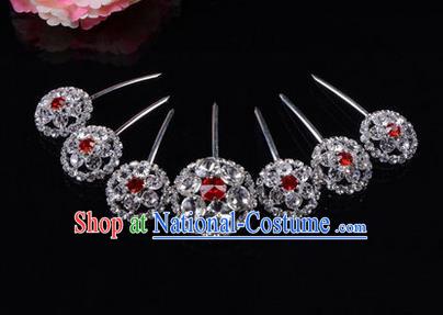 Chinese Ancient Peking Opera Hair Accessories Young Lady Headwear, Traditional Chinese Beijing Opera Head Ornaments Hua Tan Red Crystal Hairpins Complete Set