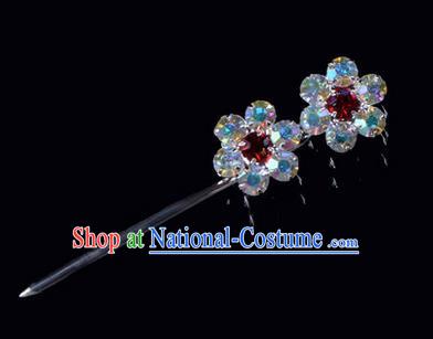 Chinese Ancient Peking Opera Hair Accessories Young Lady Headwear, Traditional Chinese Beijing Opera Head Ornaments Hua Tan Coloured Crystal Wintersweet Hairpins