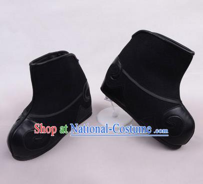 Chinese Ancient Peking Opera Huangmei Opera Martial Role Boots, Traditional China Beijing Opera Male Black Embroidered Shoes