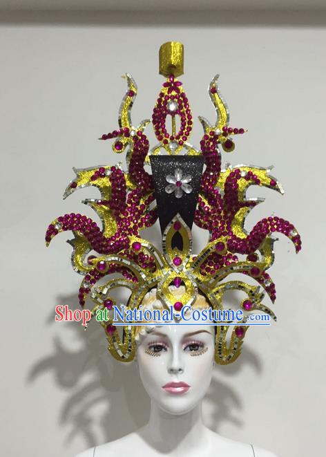 Top Grade Professional Stage Show Halloween Headpiece Exaggerate Hat, Brazilian Rio Carnival Samba Opening Dance Headwear for Women