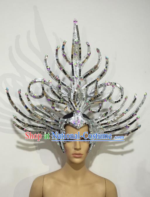 Top Grade Professional Stage Show Halloween Headpiece Hat, Brazilian Rio Carnival Samba Opening Dance Imperial Empress Hair Accessories Headwear for Women