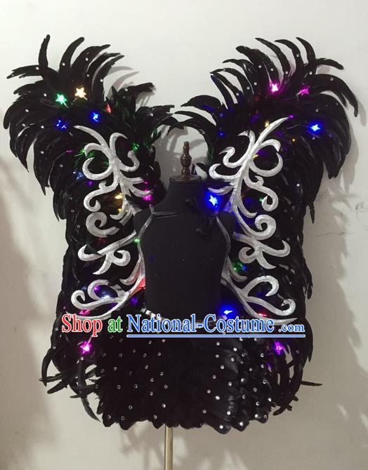 Top Grade Compere Professional Performance Catwalks Costumes, Traditional Brazilian Rio Carnival Samba Suits Modern Fancywork Feather Led Clothing for Kids