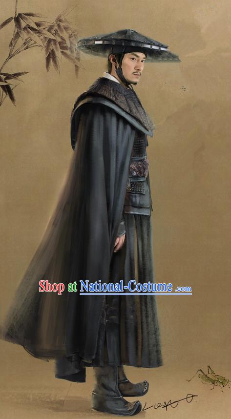 Traditional Ancient Chinese Swordsman Costume, Films Brotherhood of Blades Chinese Ming Dynasty Imperial Bodyguard Clothing and Handmade Headpiece Complete Set