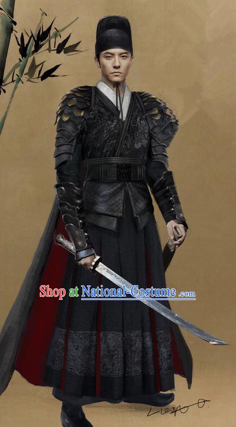 Traditional Ancient Chinese Imperial Guards Costume, Films Brotherhood of Blades Chinese Ming Dynasty Blades Swordsman Clothing and Handmade Headpiece Complete Set