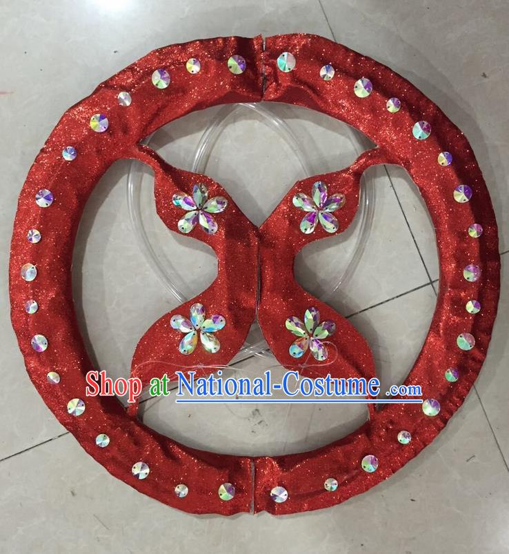 Top Grade Professional Stage Show Halloween Props Decorations, Brazilian Rio Carnival Parade Samba Opening Dance Red Round Backplane for Women