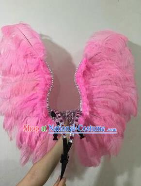 Top Grade Professional Stage Show Halloween Props Pink Wings, Brazilian Rio Carnival Parade Samba Dance Modern Fancywork Backplane for Kids