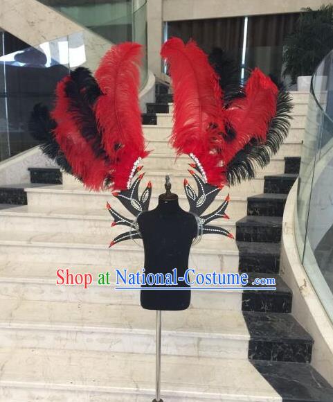 Top Grade Professional Stage Show Halloween Props Red Feather Wings, Brazilian Rio Carnival Parade Samba Dance Modern Fancywork Backplane for Kids