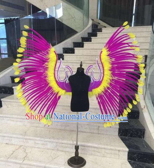 Top Grade Professional Stage Show Halloween Props Rosy Feather Wings, Brazilian Rio Carnival Parade Samba Dance Modern Fancywork Backplane for Kids