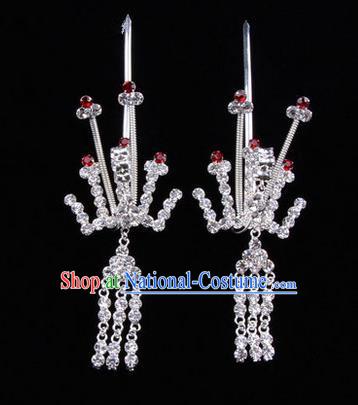 Chinese Ancient Peking Opera Hair Accessories Young Lady Phoenix Tassel Headwear, Traditional Chinese Beijing Opera Head Ornaments Hua Tan Crystal Red Hairpins