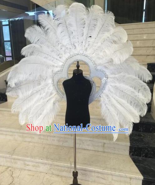 Top Grade Professional Stage Show Halloween Props White Feather Wings, Brazilian Rio Carnival Parade Samba Dance Modern Fancywork Backplane for Kids