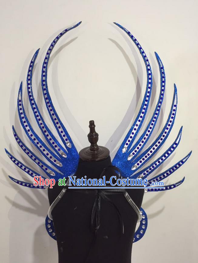 Top Grade Professional Stage Show Halloween Props Blue Wings, Brazilian Rio Carnival Parade Samba Dance Modern Fancywork Backplane for Kids