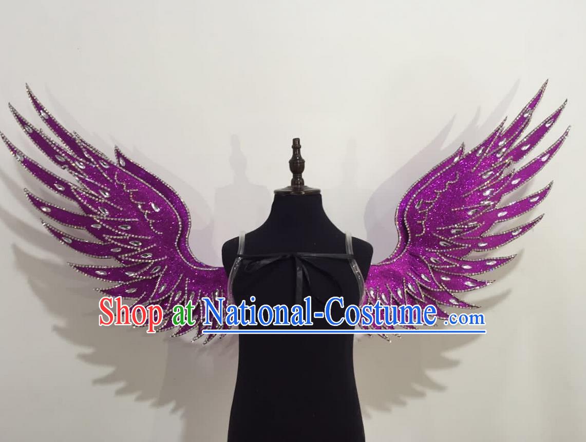 Top Grade Professional Stage Show Halloween Props Purple Wings, Brazilian Rio Carnival Parade Samba Dance Modern Fancywork Backplane for Kids