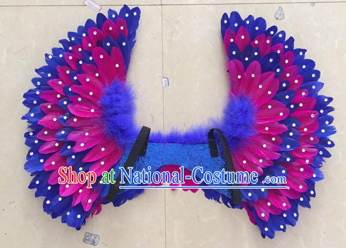 Top Grade Professional Stage Show Halloween Props Purple Feather Wings, Brazilian Rio Carnival Parade Samba Dance Modern Fancywork Backplane for Kids