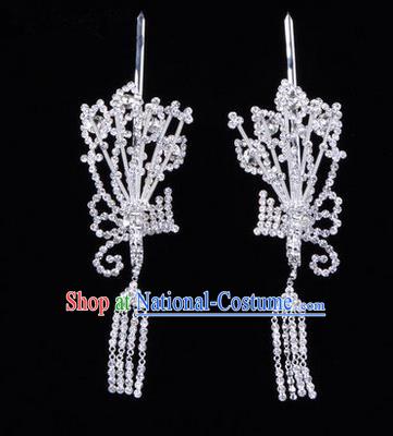 Chinese Ancient Peking Opera Hair Accessories Young Lady Diva White Phoenix Headwear, Traditional Chinese Beijing Opera Head Ornaments Hua Tan Crystal Hairpins