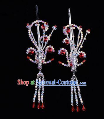 Chinese Ancient Peking Opera Hair Accessories Young Lady Diva Red Phoenix Headwear, Traditional Chinese Beijing Opera Head Ornaments Hua Tan Colorful Crystal Hairpins