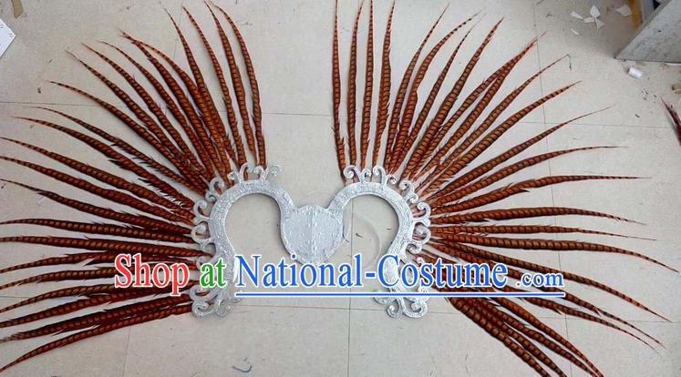 Top Grade Professional Stage Show Halloween Props Decorations, Brazilian Rio Carnival Parade Samba Dance Orange Feather Catwalks Backplane for Women