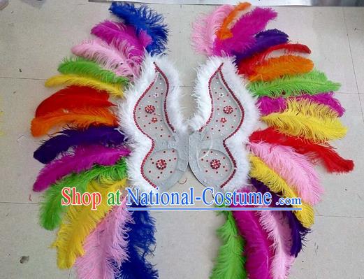 Top Grade Professional Stage Show Halloween Props Decorations Wings, Brazilian Rio Carnival Parade Samba Dance Colorful Feather Catwalks Backplane for Women