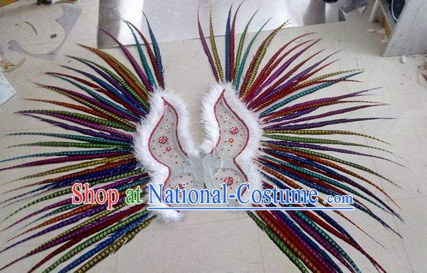 Top Grade Professional Stage Show Halloween Props Decorations Wings, Brazilian Rio Carnival Parade Samba Dance Colorful Long Feather Catwalks Backplane for Women