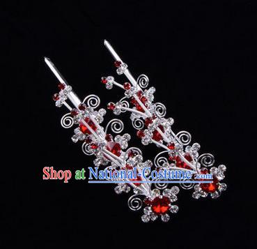 Chinese Ancient Peking Opera Hair Accessories Young Lady Diva Butterfly Head Ornaments, Traditional Chinese Beijing Opera Hua Tan Red Crystal Hairpins