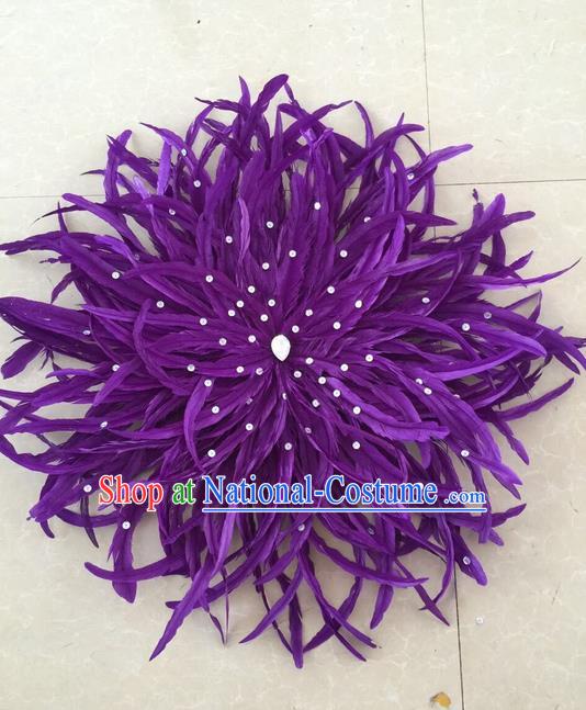 Top Grade Professional Stage Show Halloween Parade Purple Feather Hair Accessories, Brazilian Rio Carnival Parade Samba Dance Catwalks Headpiece for Women