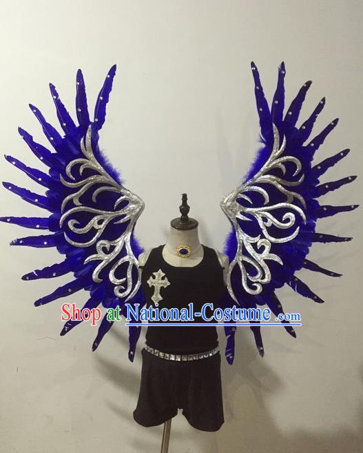 Top Grade Professional Stage Show Halloween Parade Props Decorations Wings, Brazilian Rio Carnival Parade Samba Dance Blue Wings for Kids