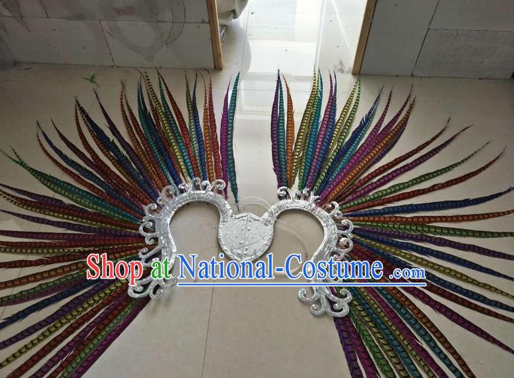 Top Grade Professional Stage Show Halloween Props Decorations, Brazilian Rio Carnival Parade Samba Dance Colorful Feather Catwalks Backplane for Women