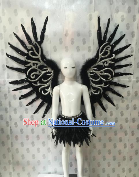 Top Grade Professional Stage Show Halloween Parade Props Decorations Wings, Brazilian Rio Carnival Parade Samba Dance Black Backplane for Kids