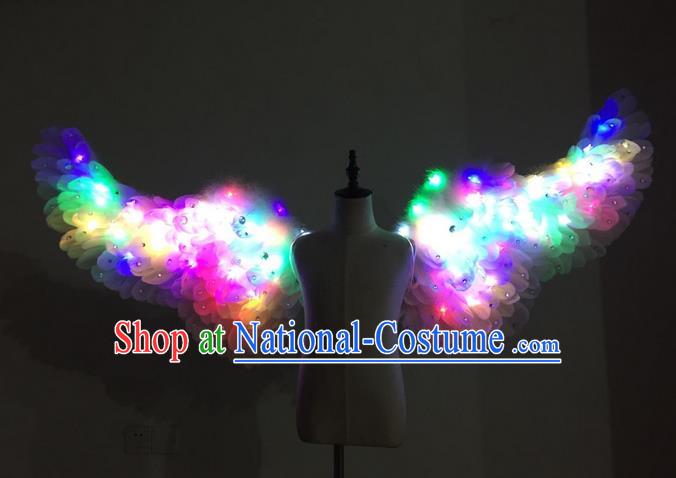 Top Grade Professional Stage Show Halloween Parade Props Decorations Led Light Wings, Brazilian Rio Carnival Parade Samba Dance White Feather Backplane for Kids