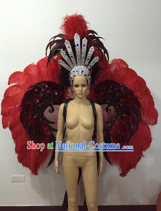 Top Grade Professional Stage Show Halloween Parade Props Decorations Wings and Headpiece, Brazilian Rio Carnival Parade Samba Dance Feather Backplane for Women